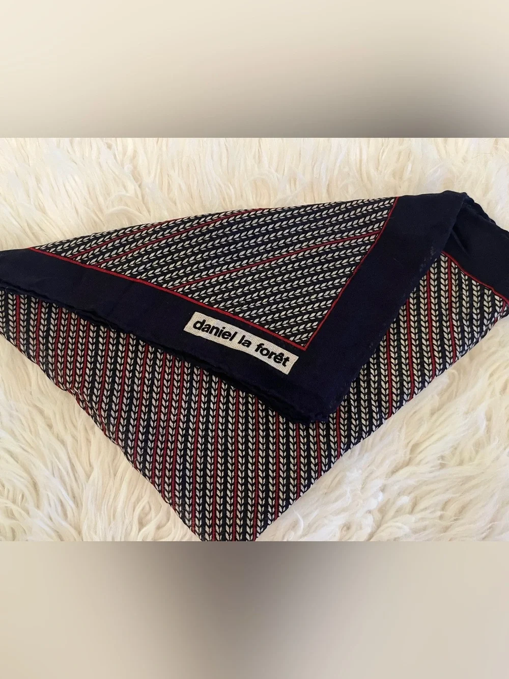 Vintage Paris, Daniel La Forêt Black Patterned Women's Scarf with Red Trim